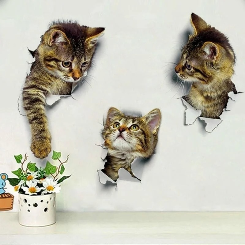 3pcs 3D Cute Cat Self-adhesive - Pvc Panel Background ulasan dan harga